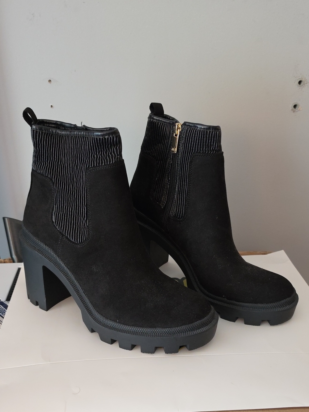 Black Suede Platform Ankle Boots - Women's